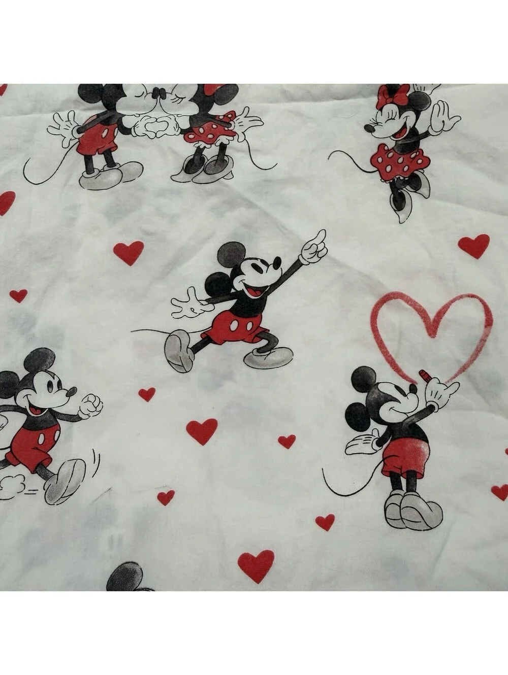 Pottery Barn Kids Mickey Mouse Organic Cotton Queen 3pc Sheet Set Hearts Love